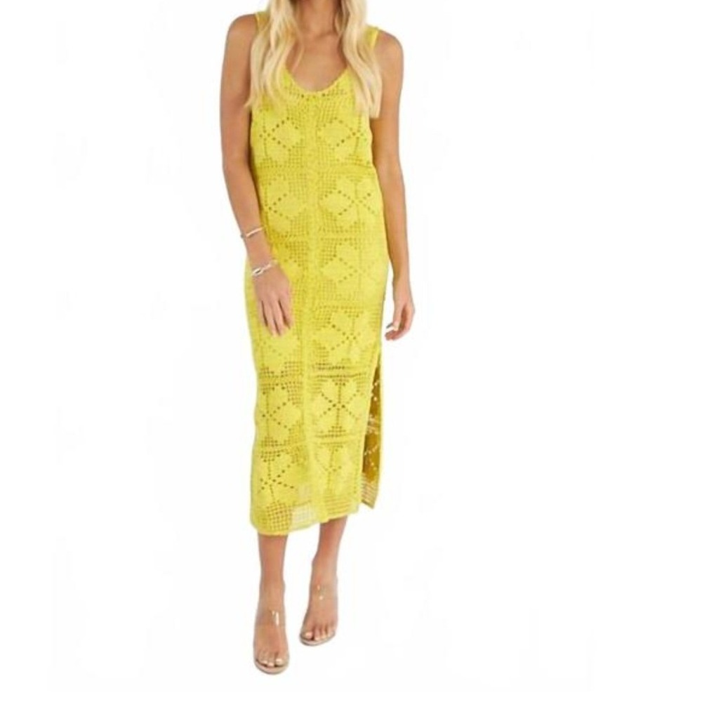 Cleobella Joy Crochet Ankle Dress Yellow  Green  Size S Cover up No liner Resort